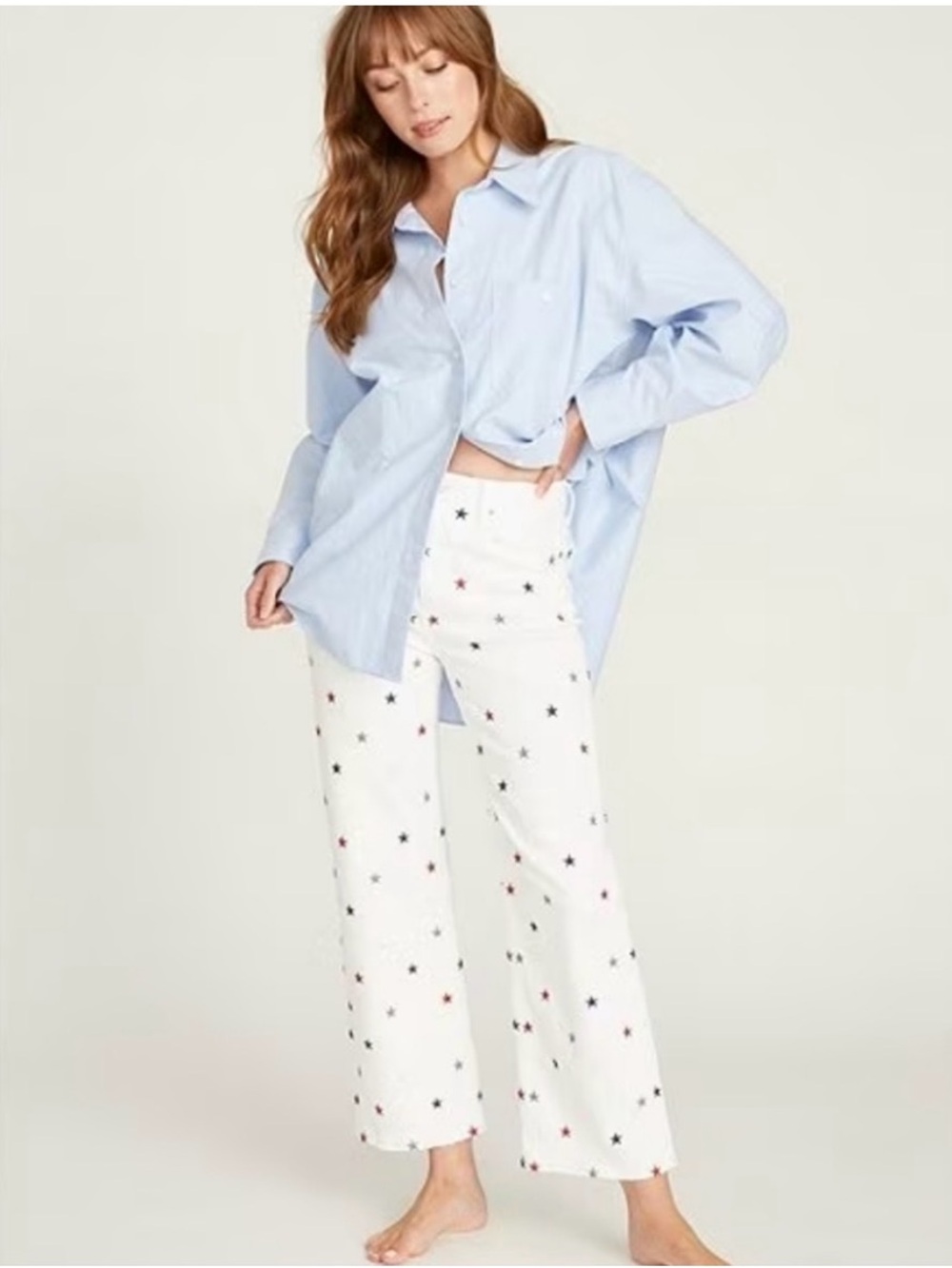 Driftwood X Charlee Starry Eyed Embroidered Cropped Wide Leg Jeans Stars USA 29
